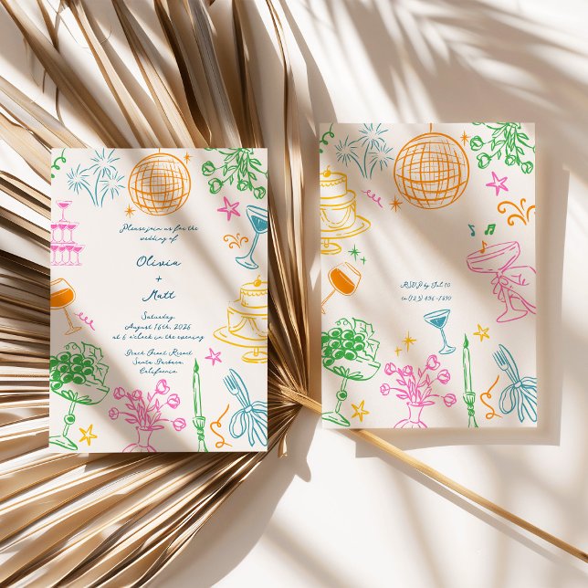 Convite de casamento Colorido Disco Whimisical (Disco Wedding Invitation, Colorful Wedding Invite, Whimsical Wedding Card, Retro Disco Wedding, Fun )