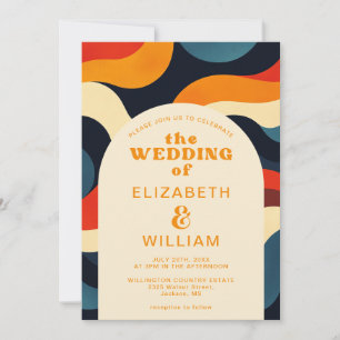 Convite de Casamento Colorido Groovy Ondulado com 