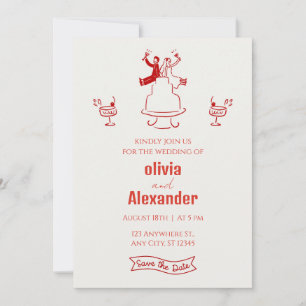 Convite de Casamento Colorido Moderno Retro Funky