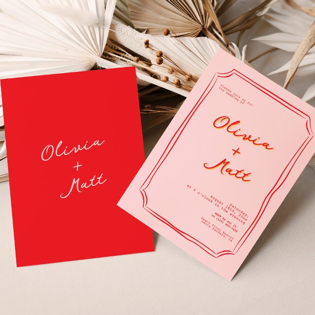 Convite de Casamento Colorido Vermelho + Rosa (red pink wedding, colorful wedding invitation, modern wedding invite, bold wedding invite, vibrant w)