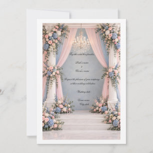 Convite de Casamento Coluna Floral Rosa e Azul Pas