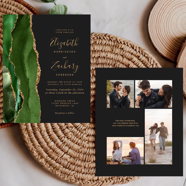 Convite de Casamento com 4 Fotos Caça Verde Escuro (Criador carregado)