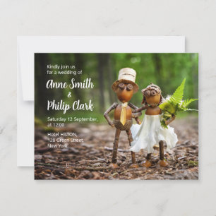 Convite de casamento com Acorn elves apaixonado
