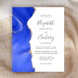 Convite de Casamento com Ágata Dourada Azul Real c