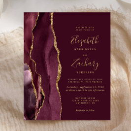 Convite de Casamento com Ágata Dourada em Burgundy