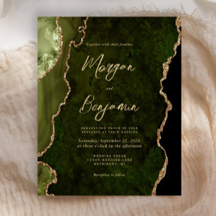 Convite de Casamento com Ágata Dourada em Verde Ol
