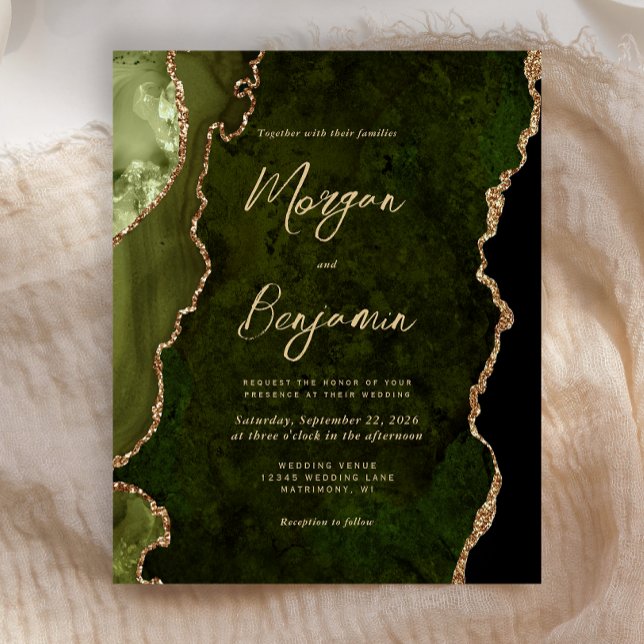 Convite de Casamento com Ágata Dourada em Verde Ol (Criador carregado)