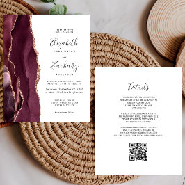 Convite de Casamento com Ágata em Dourado Rosa e B