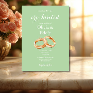 Convite de Casamento com Alianças de Noivado Verde