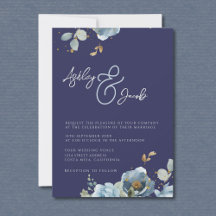 Convite de Casamento com Ampersand Floral Azul Ele