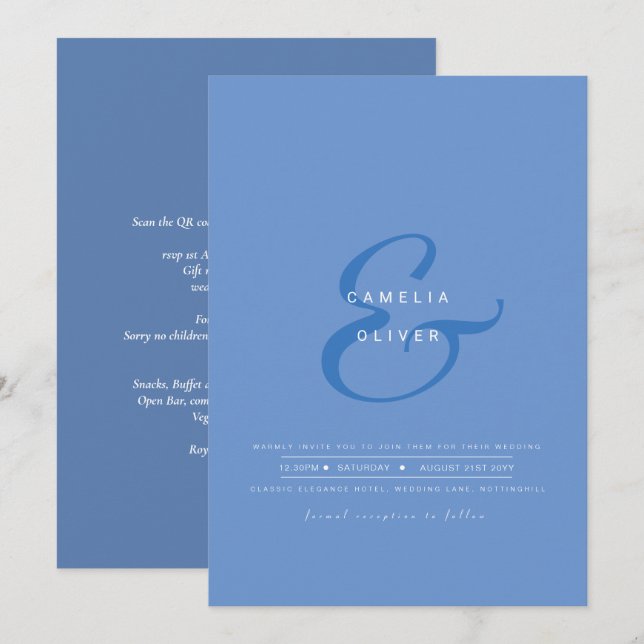 Convite de Casamento com Ampersand Moderno e Códig (Frente/Verso)