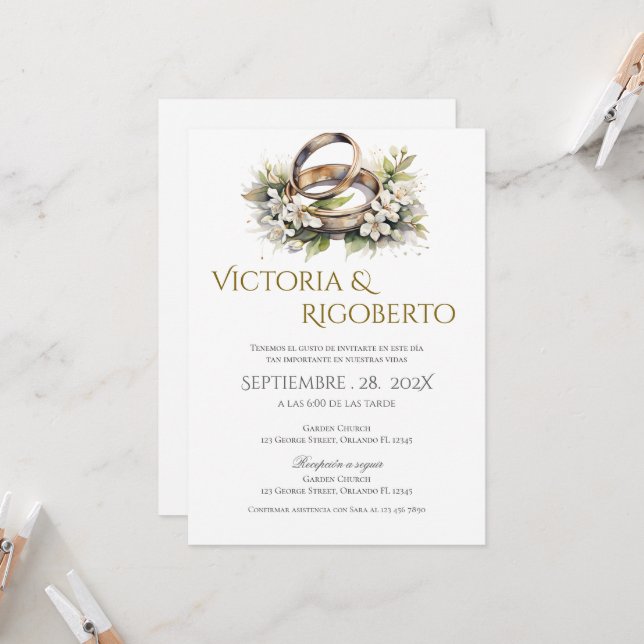 Convite de casamento com anéis (Frente/Verso In Situ)