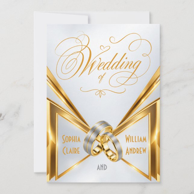 Convite de Casamento com Anéis de Noivado em Ouro  (Frente)
