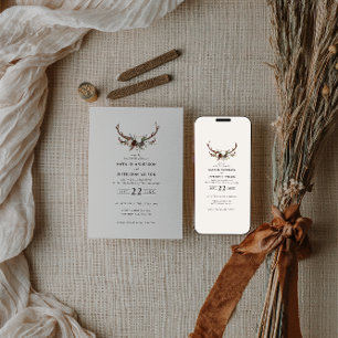 convite de casamento com antílopes e floral rústic