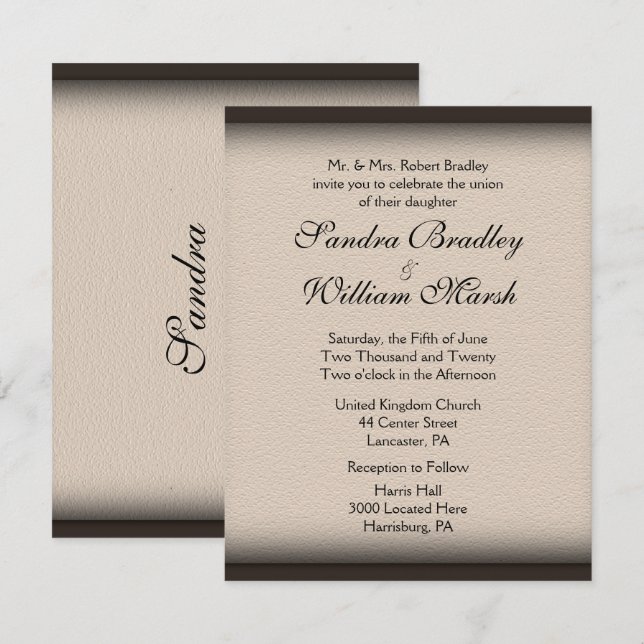 Convite de Casamento com Aparência de Couro (Frente/Verso)