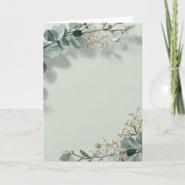 Convite de Casamento com Aquarela Botânica em Verd (Frente)