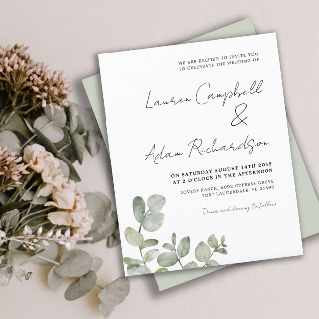 Convite de Casamento com Aquarela de Eucalipto Eco (Criador carregado)