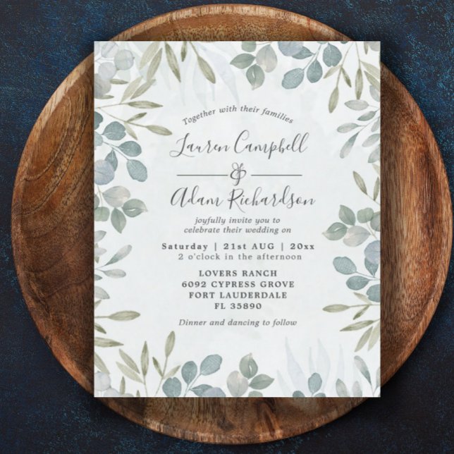 Convite de Casamento com Aquarela de Eucalipto Eco (Criador carregado)
