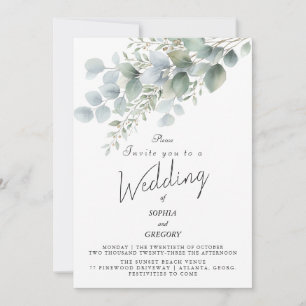 Convite de Casamento com Aquarela de Eucalipto Mod