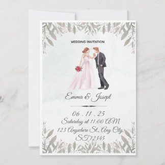 Convite de Casamento com Aquarela Elegante