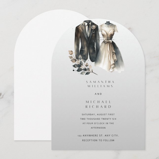 Convite de Casamento com Aquarela Elegante – Arco  (Frente/Verso)
