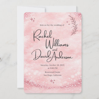 Convite de Casamento com Aquarela em Tom Rosa Româ