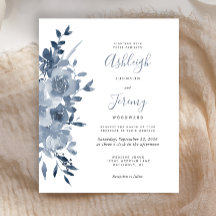 Convite de Casamento com Aquarela Floral em Azul D