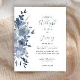 Convite de Casamento com Aquarela Floral em Azul D