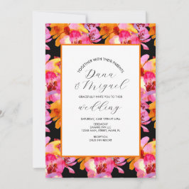 Convite de Casamento com Aquarela Floral Laranja B