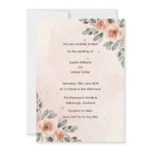 Convite de Casamento com Aquarela Floral Rosa Blus