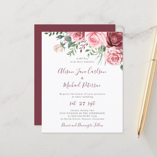 Convite de casamento com aquarela floral rústica d (Frente/Verso In Situ)