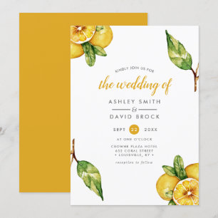 Convite de Casamento com Aquarela Moderna de Limão