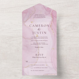 Convite de Casamento com Aquarela Rosa e Dourado T