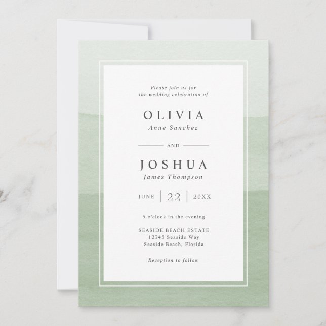 Convite de Casamento com Aquarela Verde Moderna (Frente)
