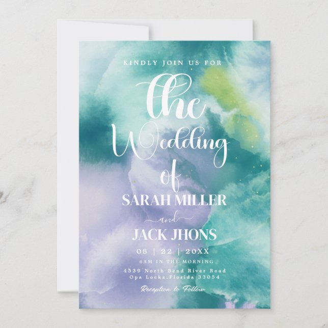 Convite de Casamento com Aquarela Vibrante (Frente)