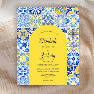 Convite de Casamento com Arco Amarelo e Azulejo Az