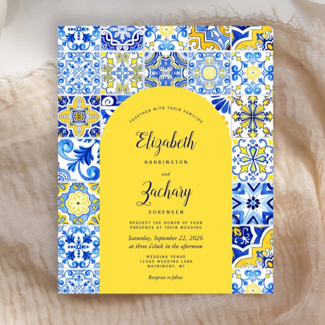 Convite de Casamento com Arco Amarelo e Azulejo Az (Criador carregado)