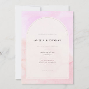 Convite de Casamento com Arco de Aquarela Rosa Blu