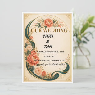 Convite de Casamento com Arco de Fita Botânica de