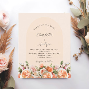 Convite de casamento com arco de florais rosa lara