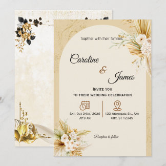 Convite de Casamento com Arco de Grama de Pampas B
