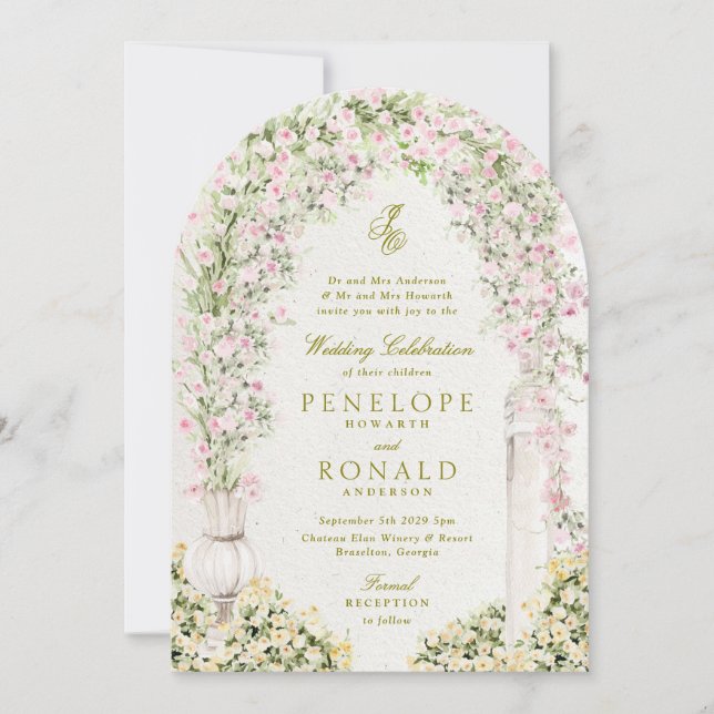 convite de casamento com arco de jardim floral mon (Frente)