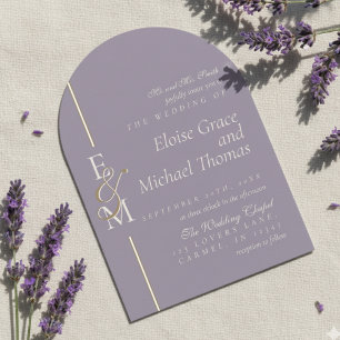Convite de Casamento com Arco de Lavanda em Letra 