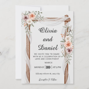 Convite de Casamento com Arco de Madeira Floral Rú