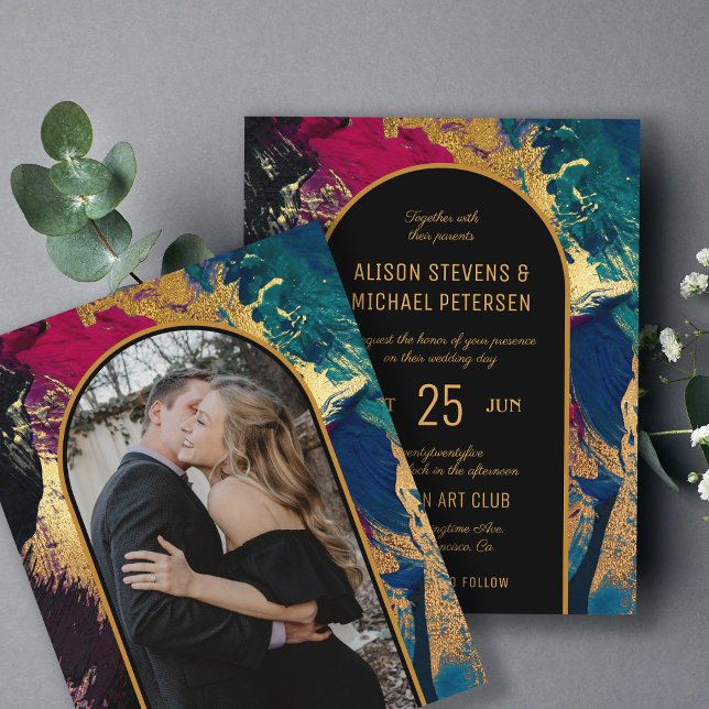 Convite de casamento com arco de ouro abstrato orç (Criador carregado)