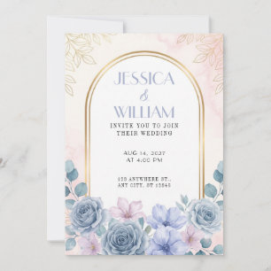 Convite de Casamento com Arco de Rosa Azul Desbota