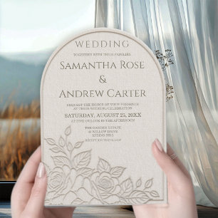 Convite de Casamento com Arco de Rosa em Relevo Fa