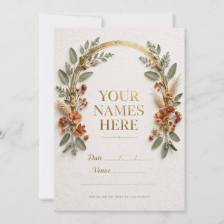 Convite de Casamento com Arco de Sage e Dourado Te