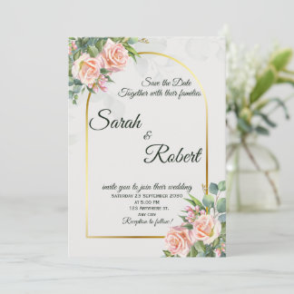 Convite de Casamento com Arco Dourado e Floral Beg
