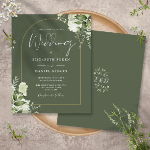 Convite de Casamento com Arco Dourado e Floral Ver